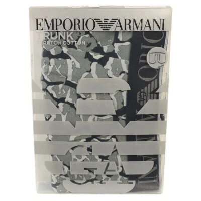 EMPORIO ARMANI Gris Negro PIEDRAS Algodón Elástico Baúl Ropa Interior PEQUEÑA NUEVA EN CAJA Foto 1 de 3