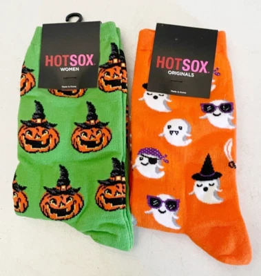 NEW Hot Sox Womens Bundle 2 Pairs Halloween Socks Jack O'Lantern Costume Ghosts - Image 1 of 4