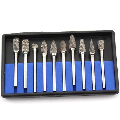 10pcs Rotary Burr Set 1/8 Inch Shank Cut Carbide Tungsten Steel Cutting Burs Set - Image 1 of 4