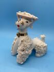 Vintage Spaghetti Poodle Figurine Pink Bonnet White With Gold Accents 4 1/2”