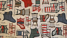 Red Blue Green Chairs Antique Americana Decor  Quilt Cotton Fabric 2 Yards
