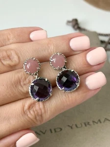 Pendientes colgantes David Yurman Chatelaine de plata de ley .925 con amatista de guayaba - Imagen 1 de 3