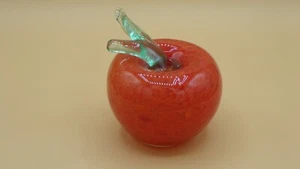 Hand Blown Studio Art Glass Speckled Red Apple Fruit Paperweight Décor - Picture 1 of 4