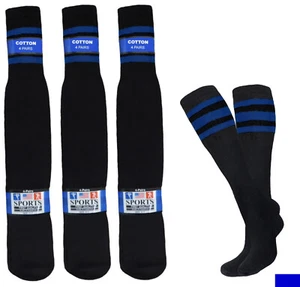 4-8-12 Pk Black Royal Blue Striped tube Socks 22 inch Old School Cotton socks - Picture 1 of 9