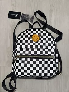 L. Street Mini Backpack HAPPY FACE SMILE WHITE BLACK CHECKERS PATTERN NWT - Picture 1 of 7
