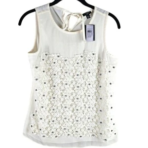 Ann Taylor Cream Silk Floral Sleeveless Blouse In XSP NWT - Picture 1 of 6