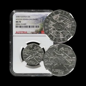 AUSTRIA. 2008, 5 Euro, Silver - NGC MS70 - Top Pop 🥇 UEFA Euros Vienna Salzburg - Picture 1 of 9
