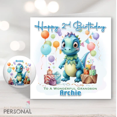 Personalised Dinosaur Birthday Card Son Grandson 1st 2nd 3rd 4th 5th Boys Card - Image 1 of 4