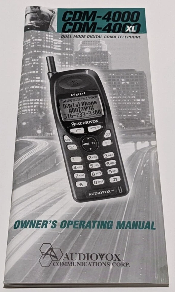 AUDIOVOX CELL PHONE CDM-4000/CDM-4000XL OWNER'S MANUAL ENGLISH ONLY - MINT COND - Image 1 of 2