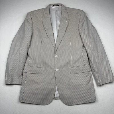 JoS. A. Blazer Bank Para Hombre 44L Azul Blanco Seersucker Rayas Abrigo Deportivo Dos Botones Foto 1 de 4