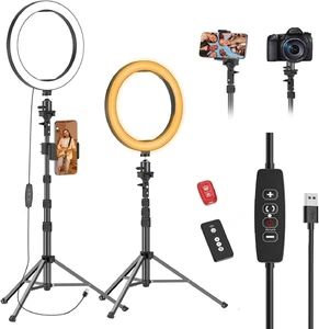 10" LED Ring Light with Phone Holder 55" Expandable Tripod w/ Remote Control - Picture 1 of 8