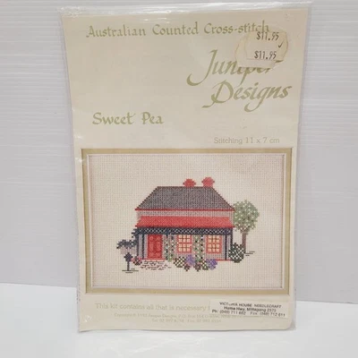 COUNTED CROSS STITCH KIT - 'Sweet Pea" COTTAGE - 11cm x 7 cm - NEW - Image 1 of 4