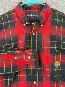 Vintage RALPH LAUREN Shirt Men Large Windowpane Plaid Crest Plaid Long Sleeve - Picture 1 of 16