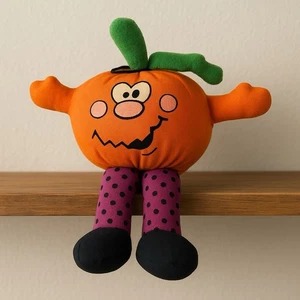 Vintage Russ Kürbis Plüsch Halloween Jack O Laterne orange 6 Zoll Stofftier lächelnd - Bild 1 von 5