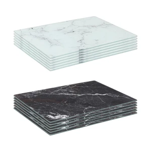 6x Rectangle Glass Placemats 30cm x 20cm Marble Dining Table Mats Set - Picture 1 of 14