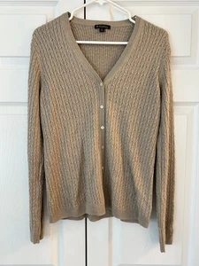 Brooks Brothers Women’s Brown Silk/Cashmere Cable Knit Cardigan Sweater Size L - Picture 1 of 13