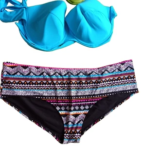 M&S/Matalan UK 38D/20 Turquoise Mix U/W Halterneck Top/Patterned Bottoms Bikini - Picture 1 of 5