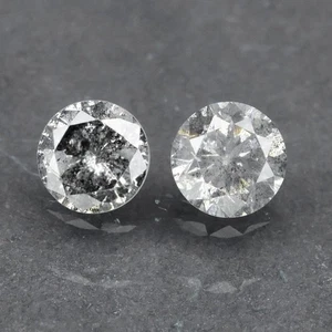 💎 Paar 2 Stück/0,59ct Rd Brillant Natur Unbehandelt Fancy Salz & Pfeffer Diamant I2 - Bild 1 von 4