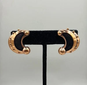 Vintage Renoir Copper Black Tone Half Crescent Moon Clip On Statement Earrings - Picture 1 of 3