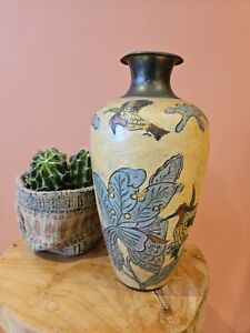 Magnifique vase en laiton peinture motif colibri