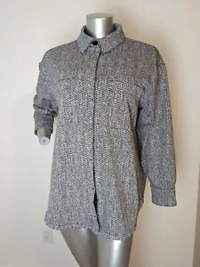 Athleta Braiden Textured Button Down Shirt Jacket Black White LARGE - Picture 1 of 4