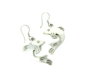 Taxco Mexico Sterling 925 Dolphin Earrings Minimalist Pierced Dangle - Picture 1 of 6