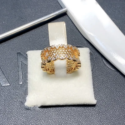 New Authentic 925 Sterling Silver Sparkling Honeycomb Hollow Gold  Ring - Image 1 of 4