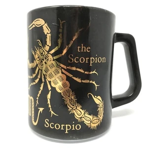 Vintage Federal Glass SCORPIO Zodiac Astrology Coffee Mug Black Gold Milk Glass - Picture 1 of 8