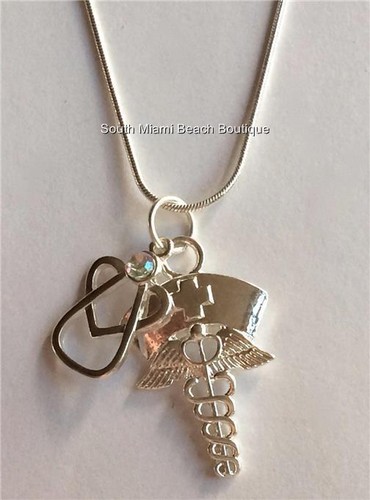 HERMÈS Nursing Caduceus Necklace RN LPN CNA ARNP Crystal Angel Nurse Graduation Gift
