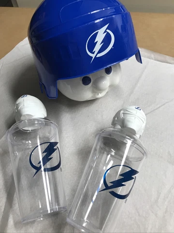 3 Pc Lot Rare HTF Tampa Bay Lightning 2 Martini Cocktail Shaker cups and Helmet Cover