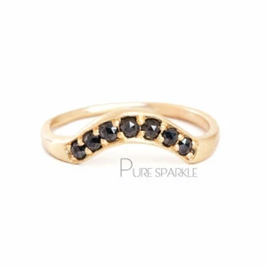 14K Gold 0.15 Ct. Black Lab-Created Diamond Curved Arc Design Ring Fine Jewelry - Picture 1 of 4