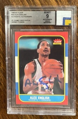 1986 Fleer Basketball #30 Alex English Jersey Fusion BGS 9 Auto Gu Patch Hof ~~ Foto 1 de 2