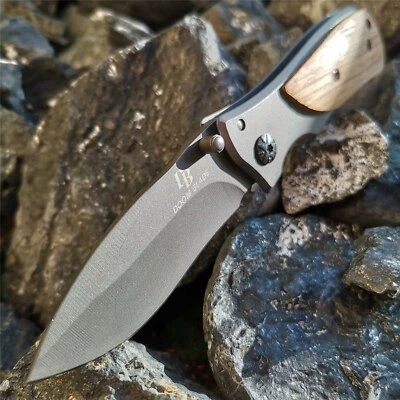 Lightweight Non-slip Wooden Handle Stainless Steel Outdoor Defense Folding Knife - Image 1 of 4