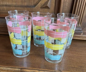 Set of 5 Vintage MCM Federal Glass Tumblers. Pink,Yellow,Blue - Picture 1 of 6