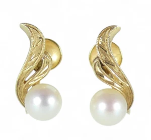 Vintage Mikimoto Pair of Solid 14ct Yellow Gold Akoya Pearl Screw Back Earrings - Picture 1 of 8