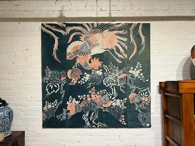 Antigua cubierta futón japonesa c.1840 6 colores Phoenix índigo teñido Tsutsugaki Foto 1 de 4