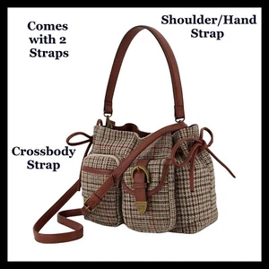 Borsa a tracolla/borsa a tracolla nuova con etichette Frye & Company Callaway Cognac marrone a quadri - Foto 1 di 15