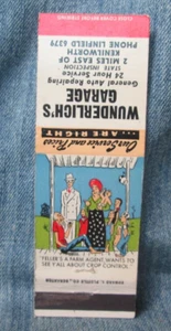 HILLBILLY HUMOR WUNDERLICH'S GARAGE KENILWORTH PA Vintage Matchbook Cover ST16 - Picture 1 of 3