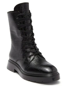 Stuart Weitzman Mckenzee Womens Croc Embossed Leather Combat Boot Black Size 8.5 - Picture 1 of 6