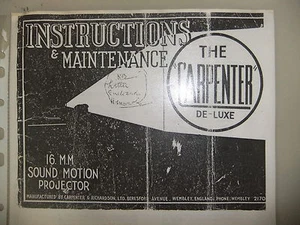 Instructions cine projector The CARPENTER De-Luxe 16mm sound motion - CD/Email - Picture 1 of 1