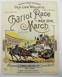 Partituras de colección "Ben Hur Chariot Race March" de 1894 ~ ¡Gran obra de arte! - Imagen 1 de 3