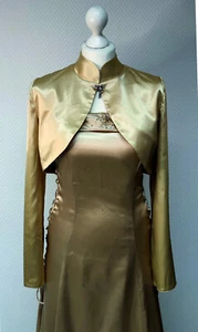 Beige Satin Abendkleid, Konzertkleid, Ballgown mit kurze Jacke - Bild 1 von 12