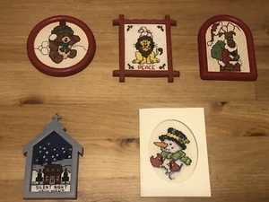 Vintage Completed Cross Stitch Various Christmas Designs Lot Of 5 - Picture 1 of 6