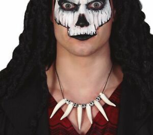 Tribal Teeth & SKULLS Necklace Fang Tooth Voodoo Witch Doctor Fancy Dress 18905