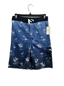 NWT Tommy Bahama Swim Trunks BOYS Large SPF 50 Pocket Blue Flamingo Striped - Picture 1 of 7