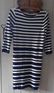 CREW 10 36" Bust Breton Stripe Knitted Jumper Dress 90% Cotton 10% Wool Smart - Picture 1 of 11
