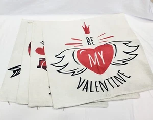 Red Heart Be Mine Love You Cushion Cover Valentine Day Linen Pillowcase 17"x 17" - Picture 1 of 11