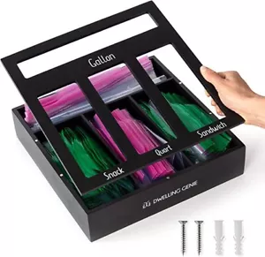 Ziplock Bag Organizer Bamboo Drawer Kitchen Storage Wall or Drawer Baggies Black - Picture 1 of 7