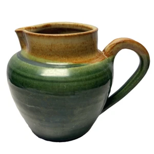 Vintage Studio Art Pottery Pitcher Artist Signed Not ID'd 5.5" tall Green Brown - Picture 1 of 14