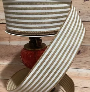 2" Cream white stripe ribbon 2" Wired Ribbon for wreaths & bows 5 Yards - Picture 1 of 1